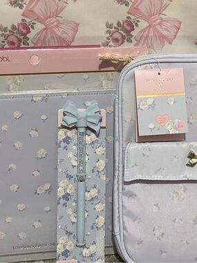 LoveShackFancy Light Blue Floral Bow Pen , mousepad, Matching tech Pouch Set